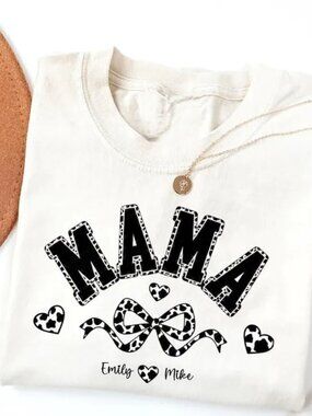 Mama Bow Heart Names T-Shirt, Personalized Mom Shirt, Mothers Day Gift